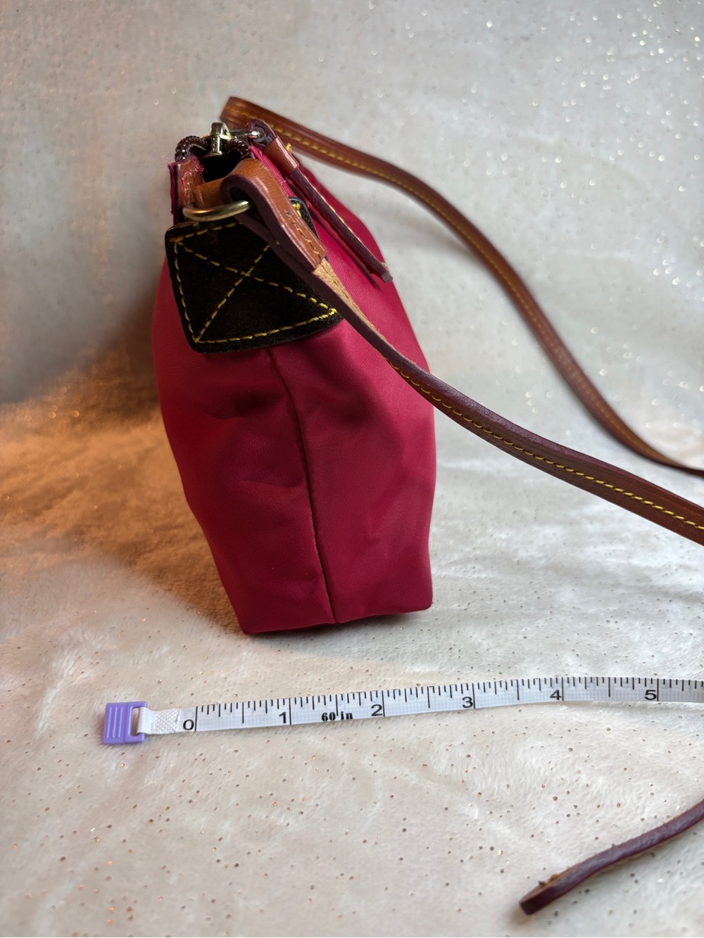 Dooney & Bourke Red Nylon Crossbody Bag Leather Strap Duck Logo - Picture 9 of 16